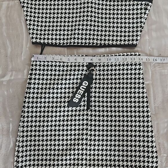Guess Women's Houndstooth 2 Piece Matching Top & Midi Skirt Medium Black & White - Picture 8 of 16